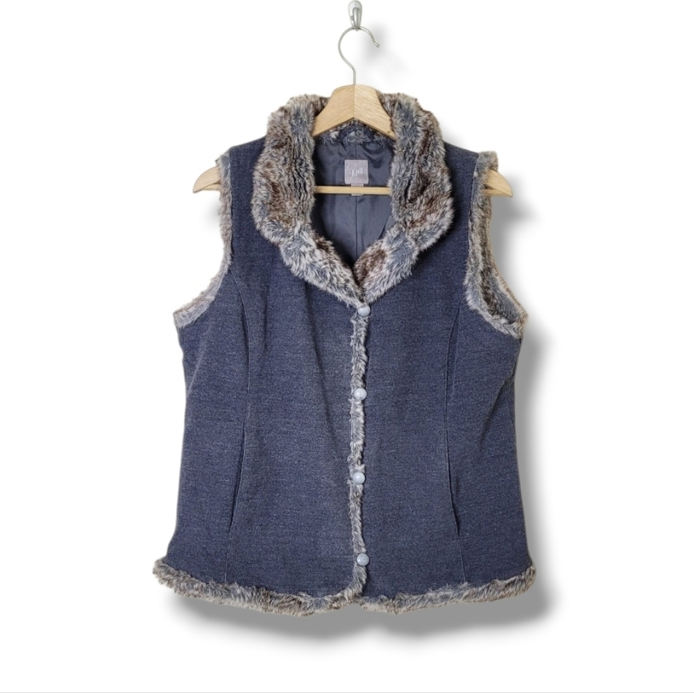 J. Jill Faux Fur Trimmed Vest Size Medium